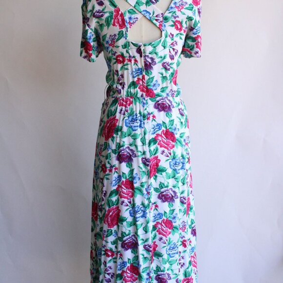 Vintage 1980's Dress with Pockets, Tareti Howard Levi Floral print with Criss Cr - Picture 9 of 10